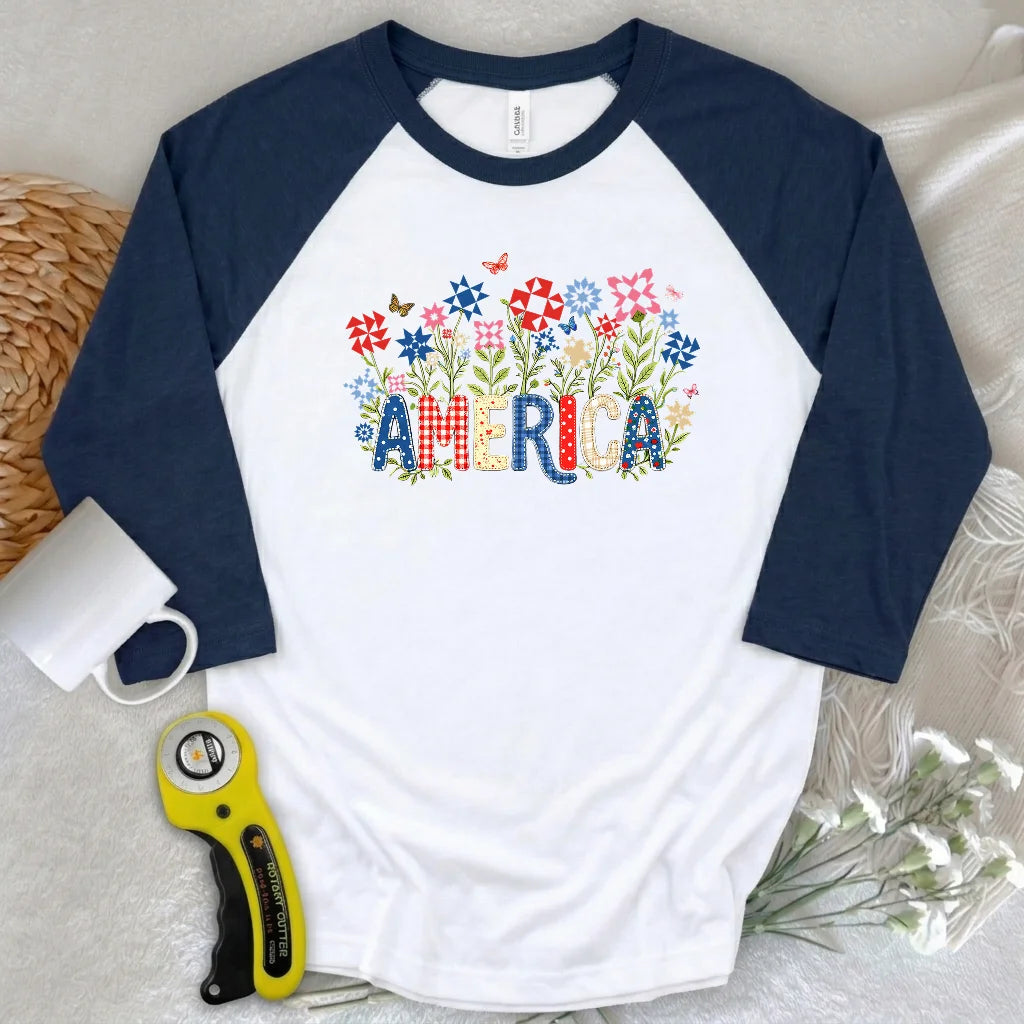 Appliqué America 3/4 Sleeve T-shirt