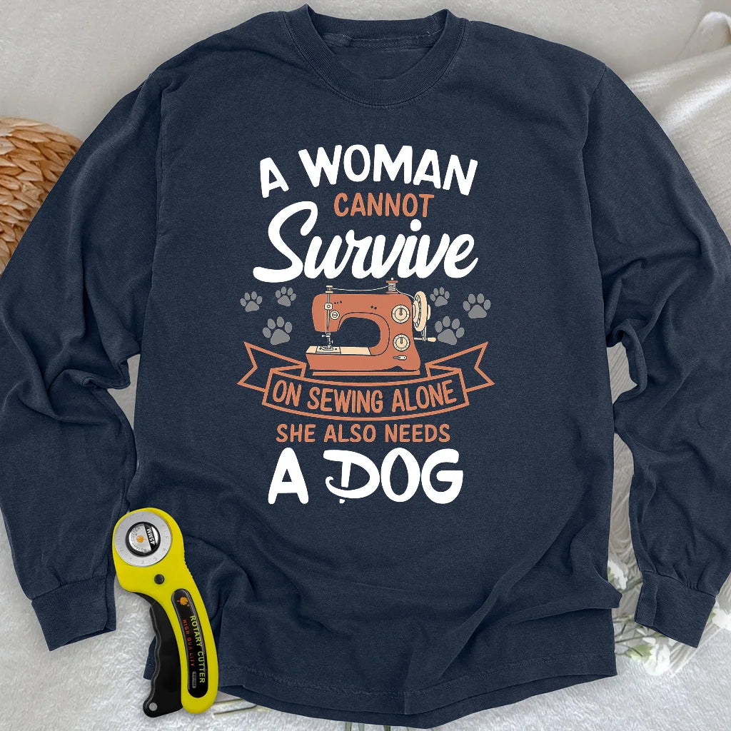 T-shirt à manches longues « Je ne peux pas coudre sans mon chien »