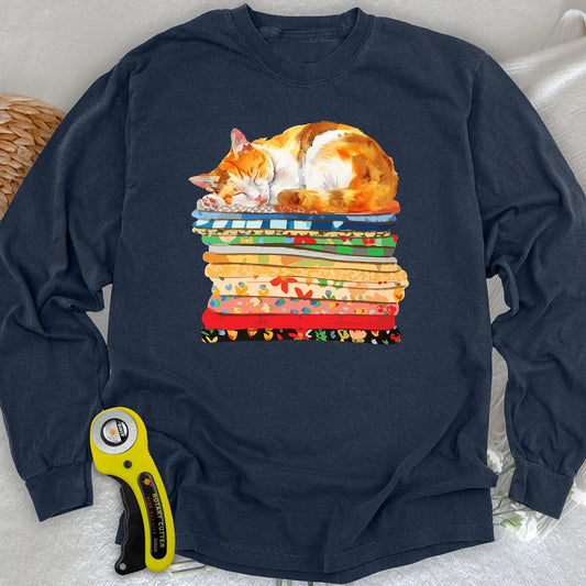 Katzen- und Stoff-Langarm-T-Shirt