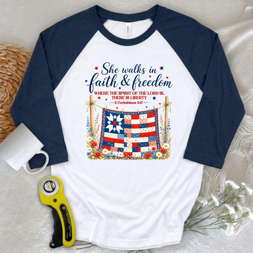 Faithfully Pieced 3/4 Sleeve T-shirt