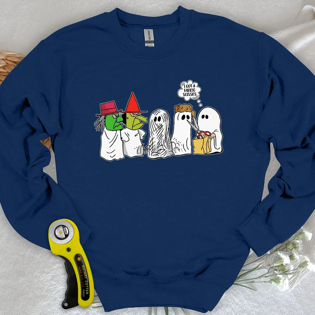 J'ai un pull molletonné ciseaux en tissu.