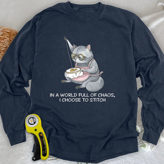 Langarm-T-Shirt "Oma Katze Näherin"