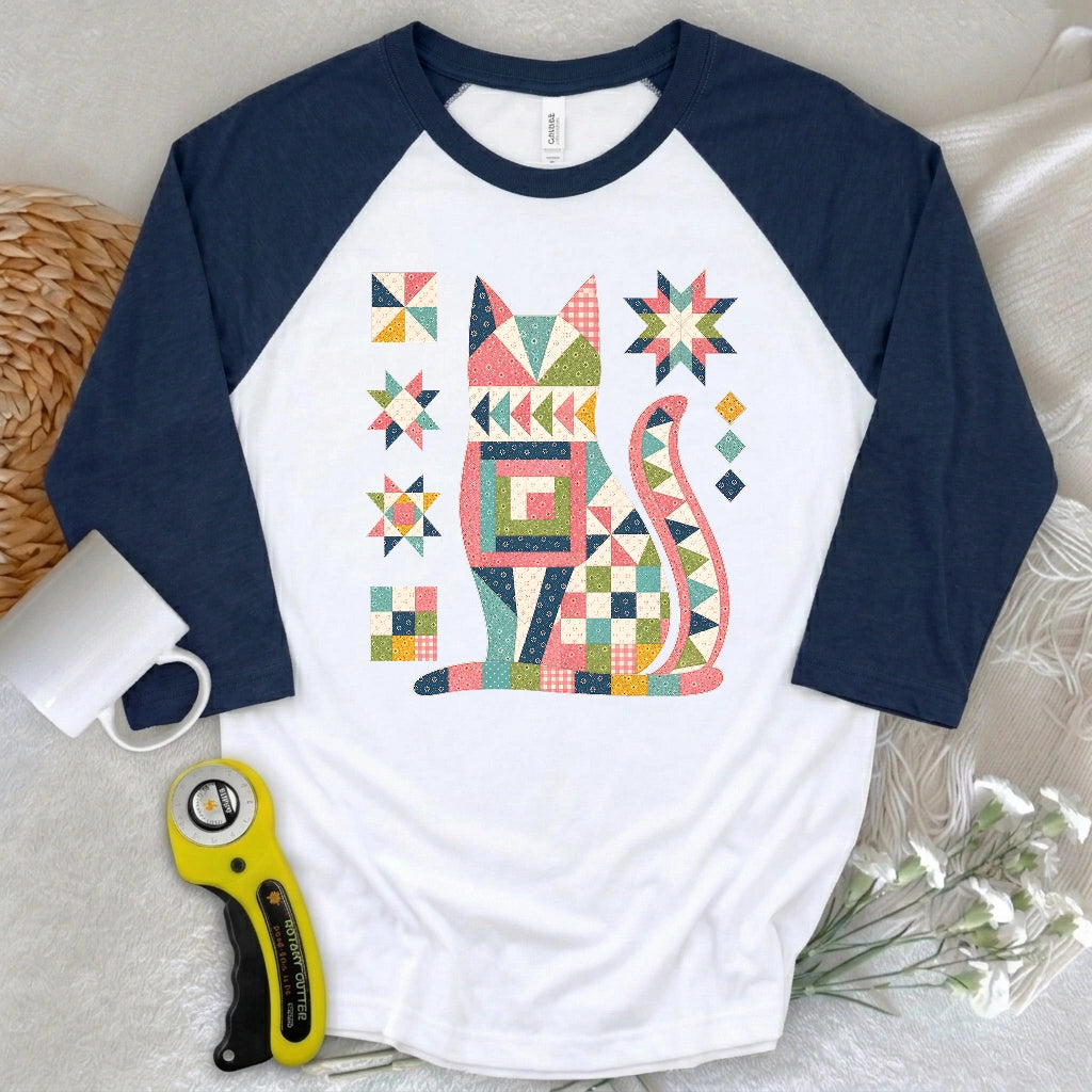 Patchwork Cat 3/4 Sleeve T-shirt