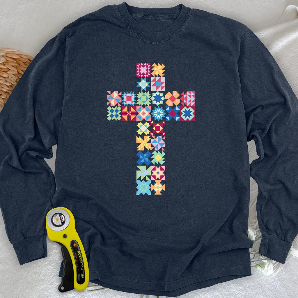 Patchwork Faith Cross Long Sleeve T-shirt