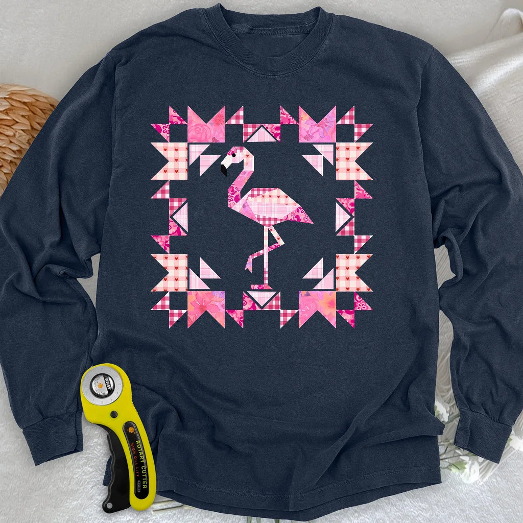 Patchwork-Flamingo-Panel-Langarmshirt
