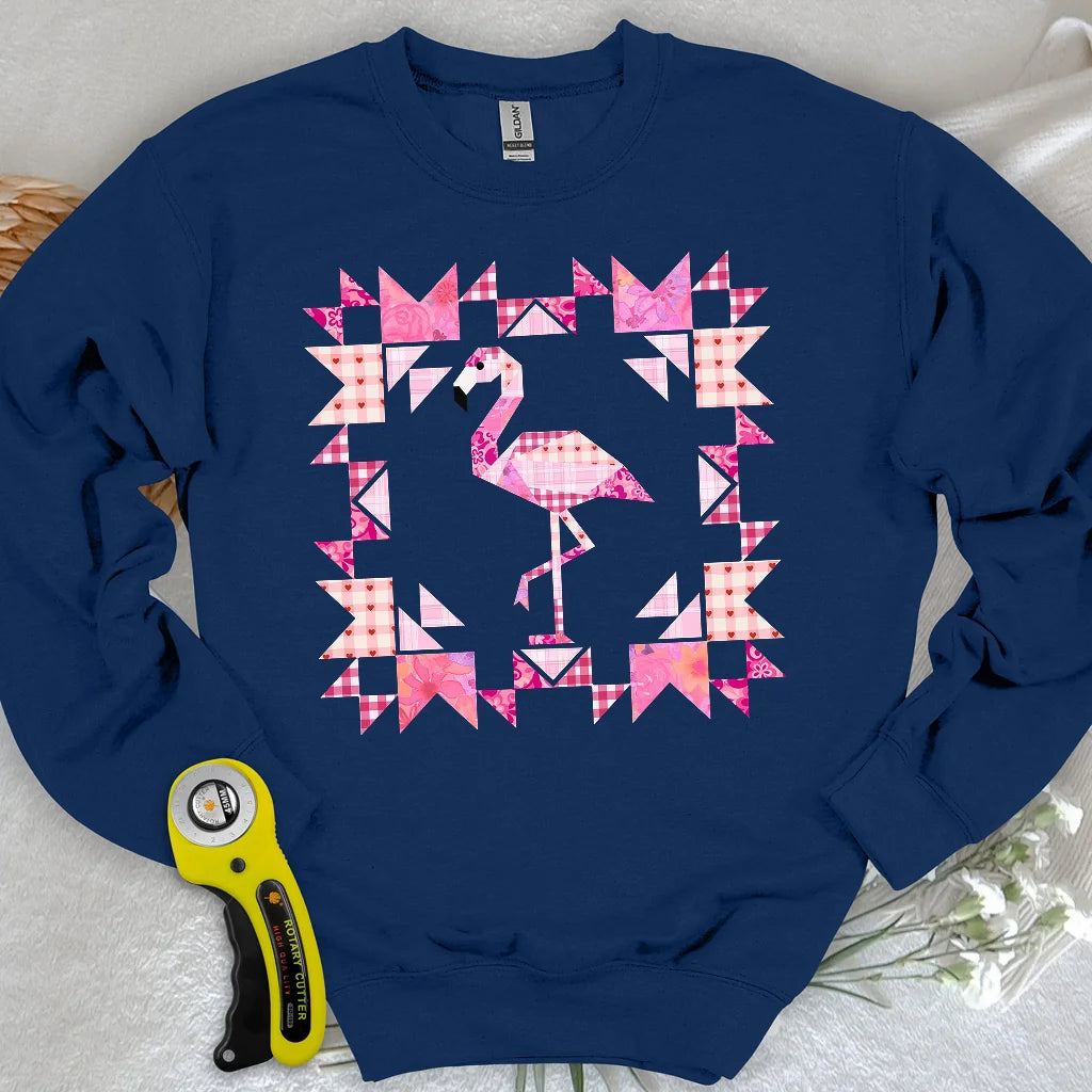 Sweat-shirt panneau patchwork flamant rose
