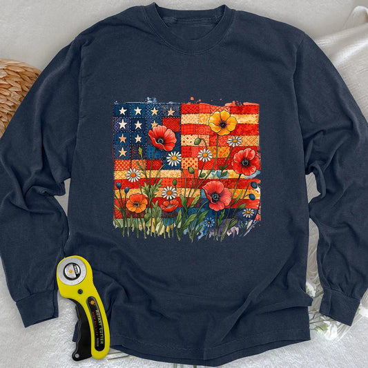 Langärmliges Blumen-Patchwork-T-Shirt
