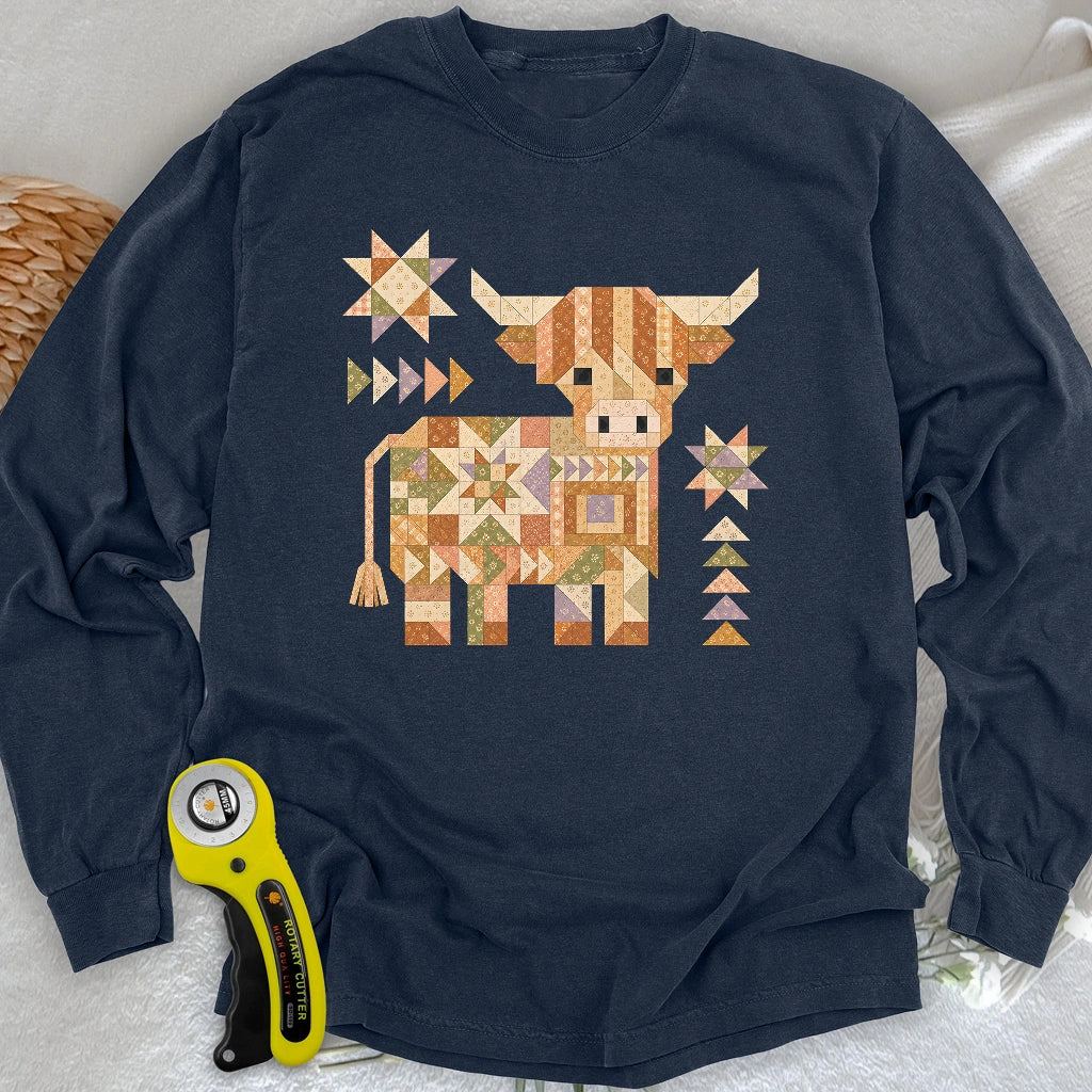 Patchwork Highland Cow Long Sleeve T-shirt