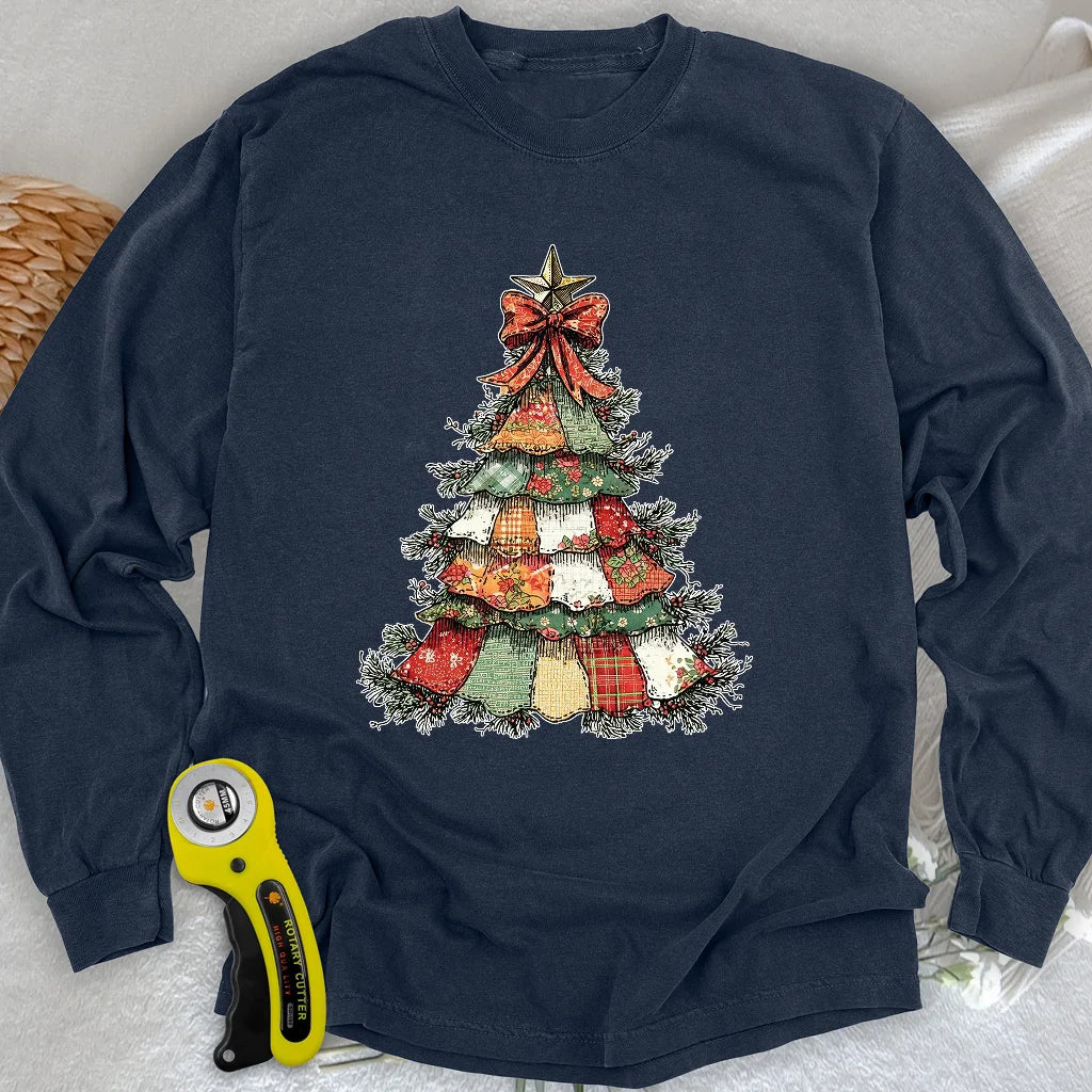 Patchwork Weihnachtsbaum Langarmshirt