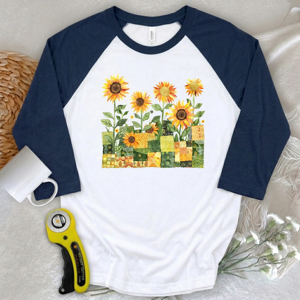 Quilted Sunflower Field 3/4 Sleeve T-shirt