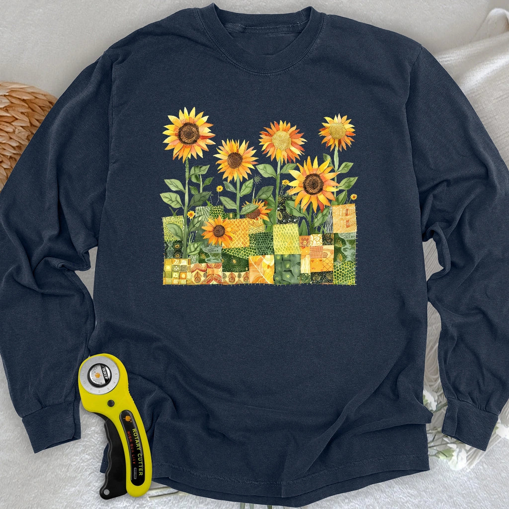 Quilted Sunflower Field Long Sleeve T-shirt