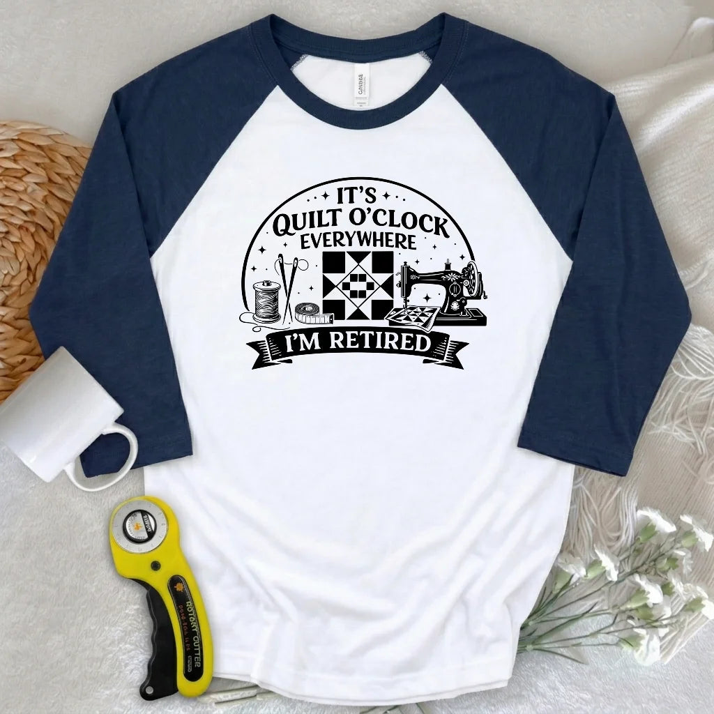 Retired Quilter 3/4 Sleeve T-shirt