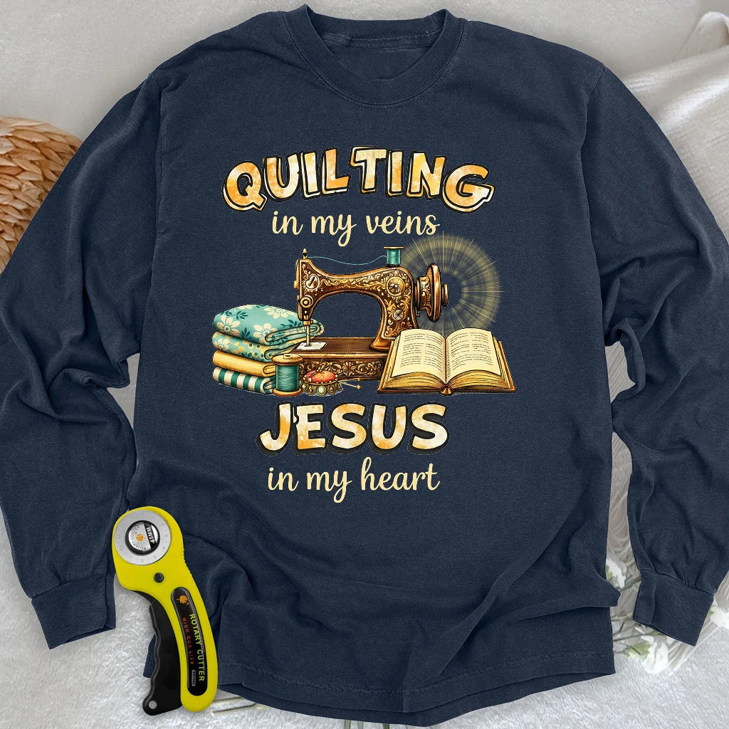 Genäht mit Jesus Langarm-T-Shirt