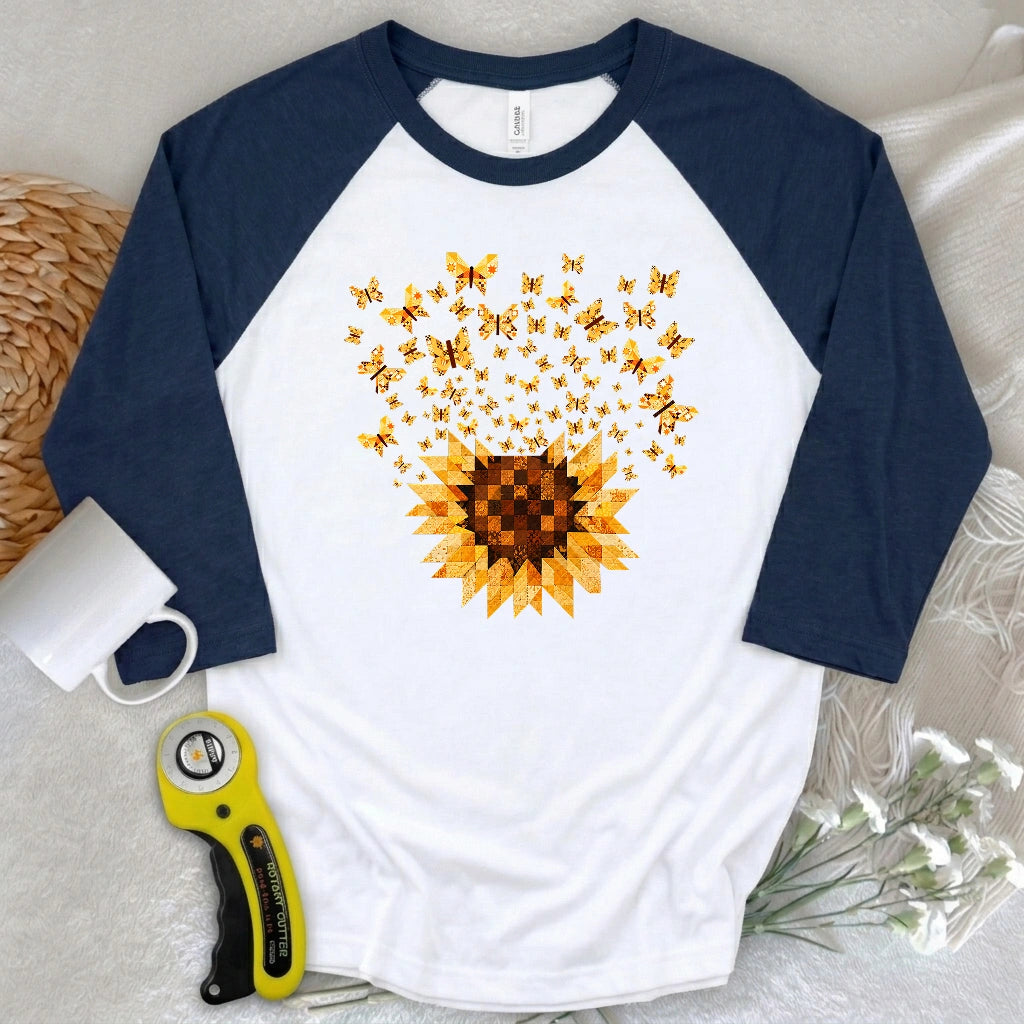Sunflower Magic Quilt Bloom 3/4 Sleeve T-shirt