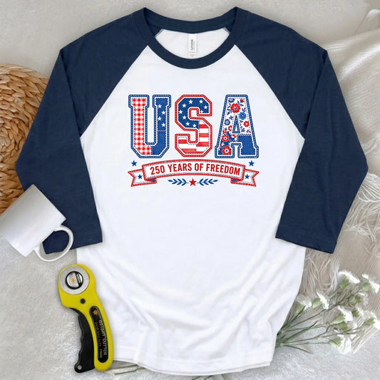 USA Patchwork Freedom 3/4 Sleeve T-shirt