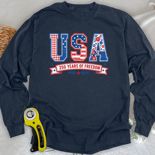 USA Patchwork Freedom Long Sleeve T-shirt