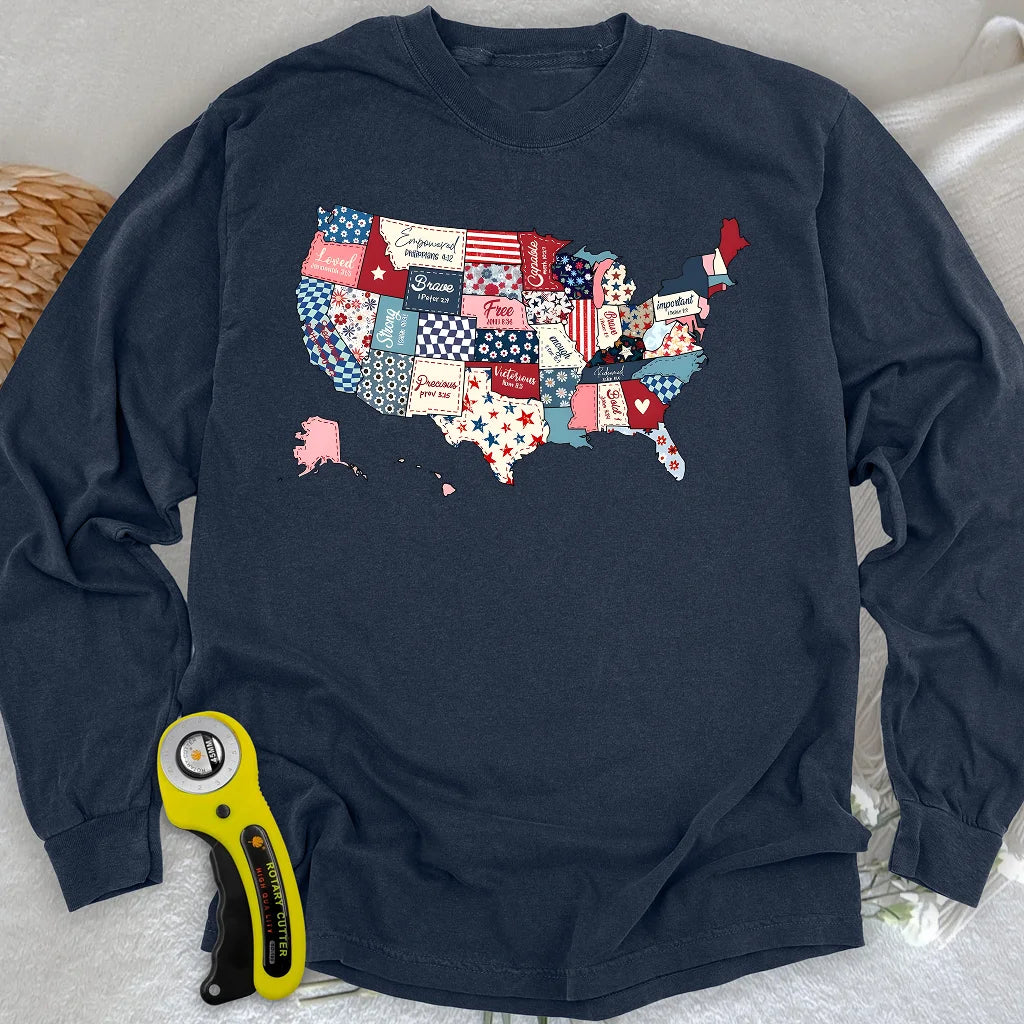 USA Quilt Map Long Sleeve T-shirt