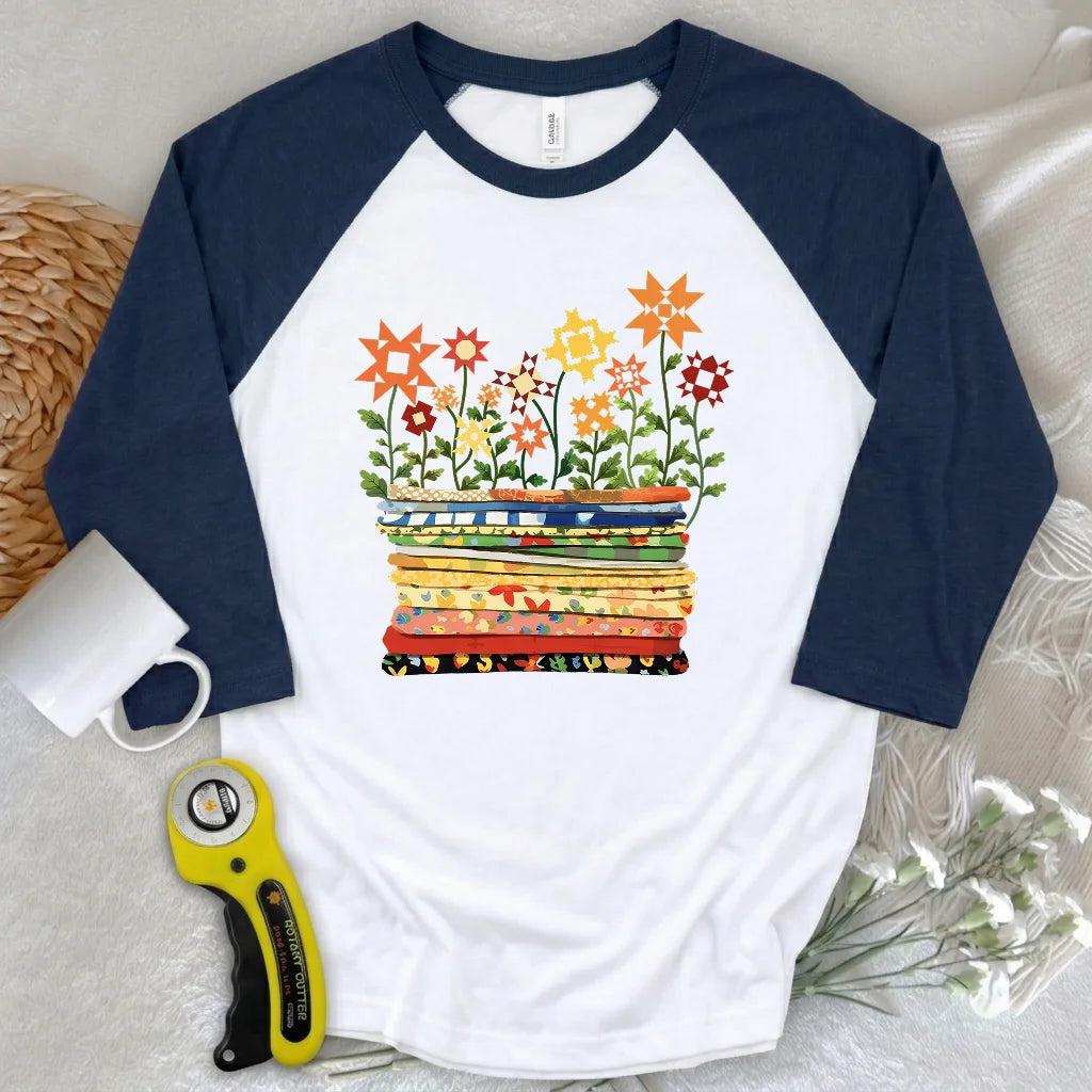 Where Quilts Bloom 3/4 Sleeve T-shirt