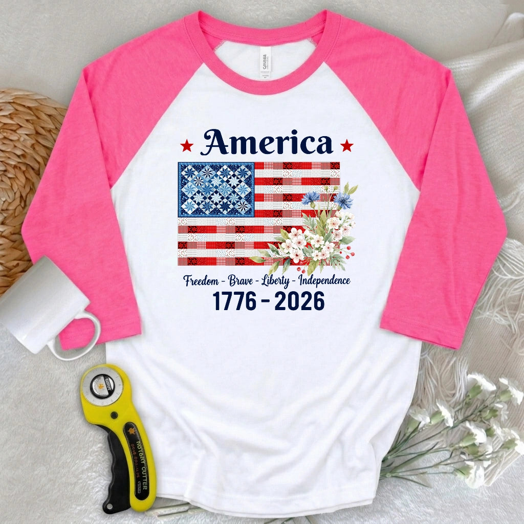 American Patchwork Bloom 3/4 Sleeve T-shirt