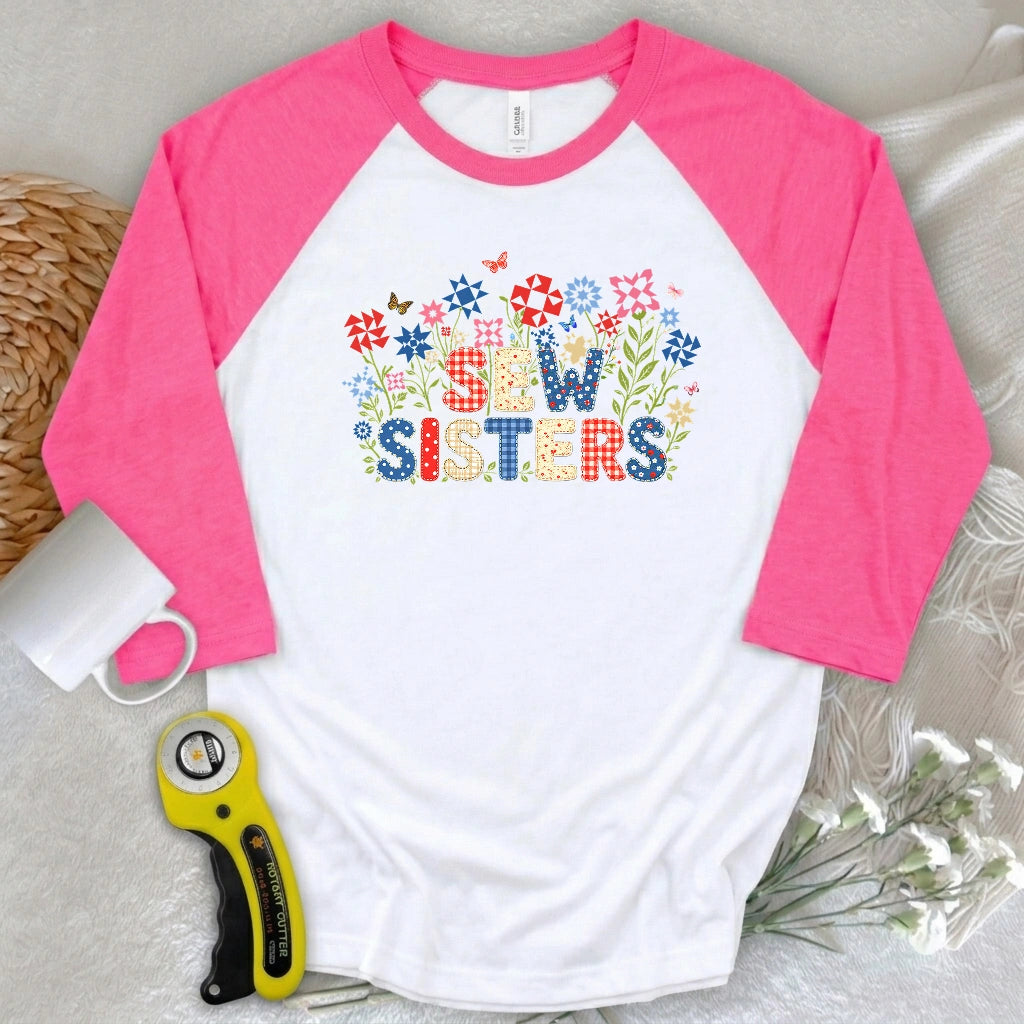 Appliqué Sew Sisters 3/4 Sleeve T-shirt