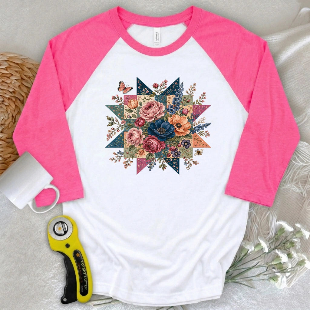 Blooming Patchwork Star 3/4 Sleeve T-shirt