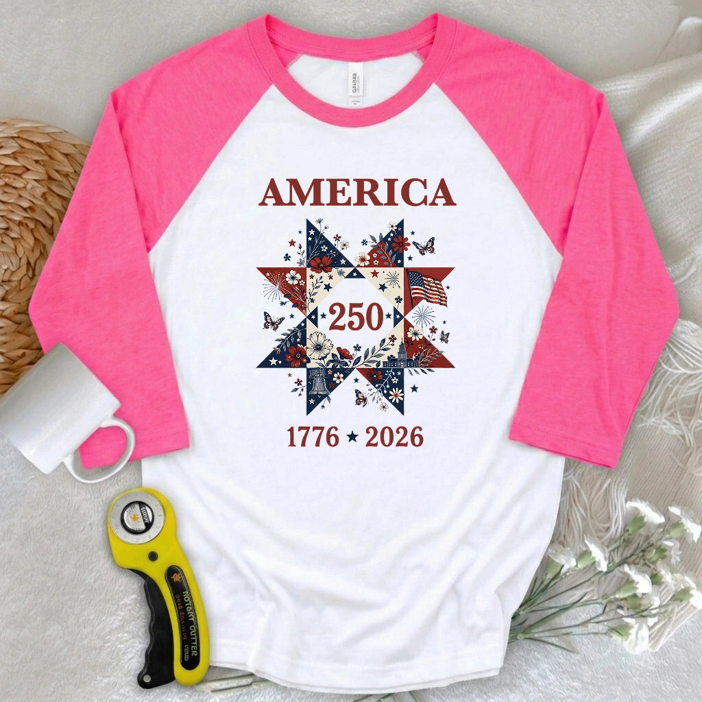 Liberty In Bloom Quilt 3/4 Sleeve T-shirt