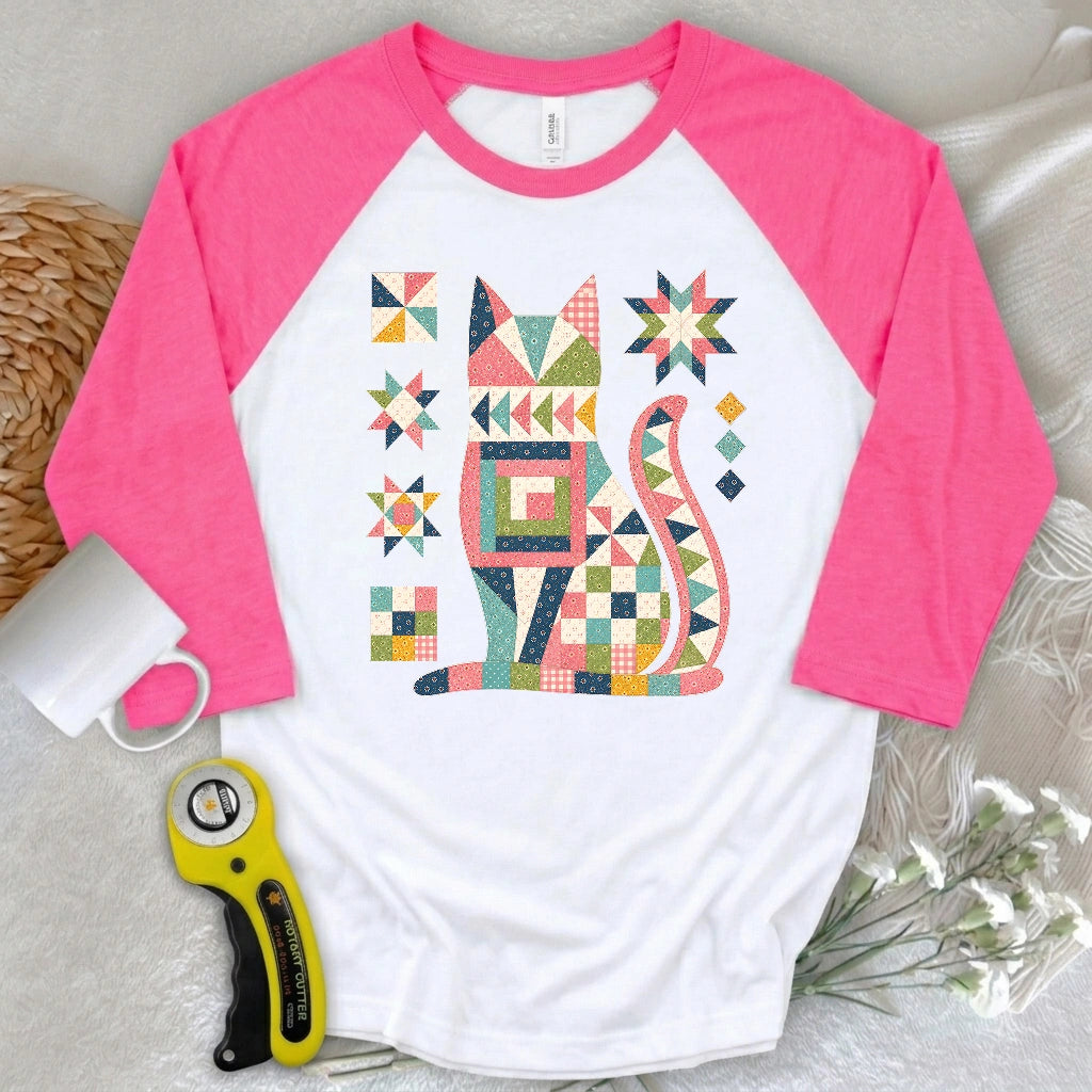 Patchwork Cat 3/4 Sleeve T-shirt