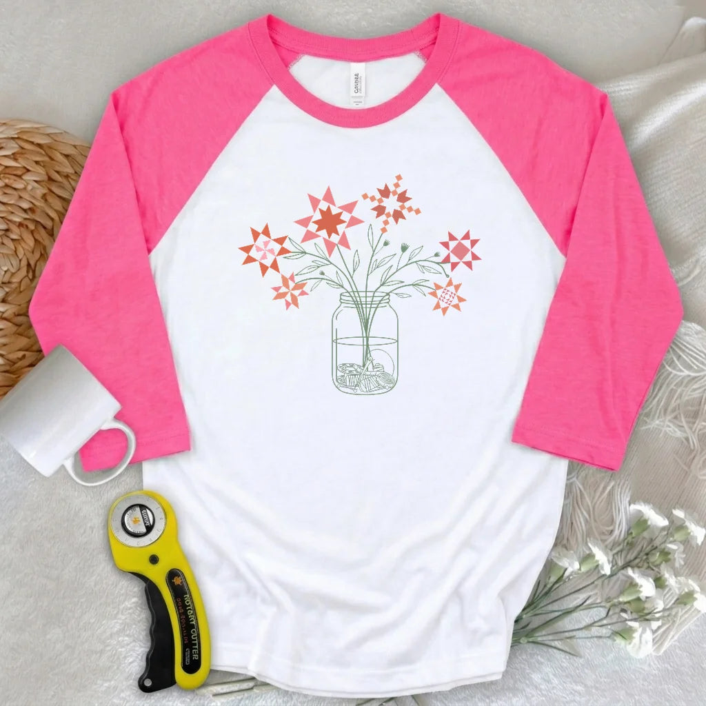 Patchwork Posy Jar 3/4 Sleeve T-shirt