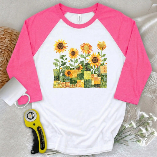 Quilted Sunflower Field 3/4 Sleeve T-shirt