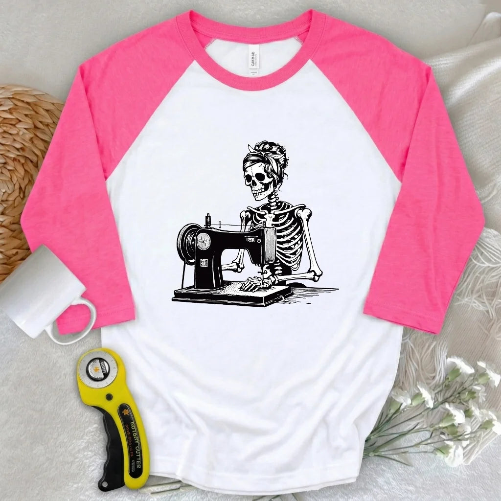 Quilting Skeleton 3/4 Sleeve T-shirt