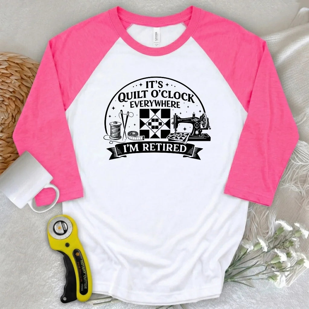 Retired Quilter 3/4 Sleeve T-shirt