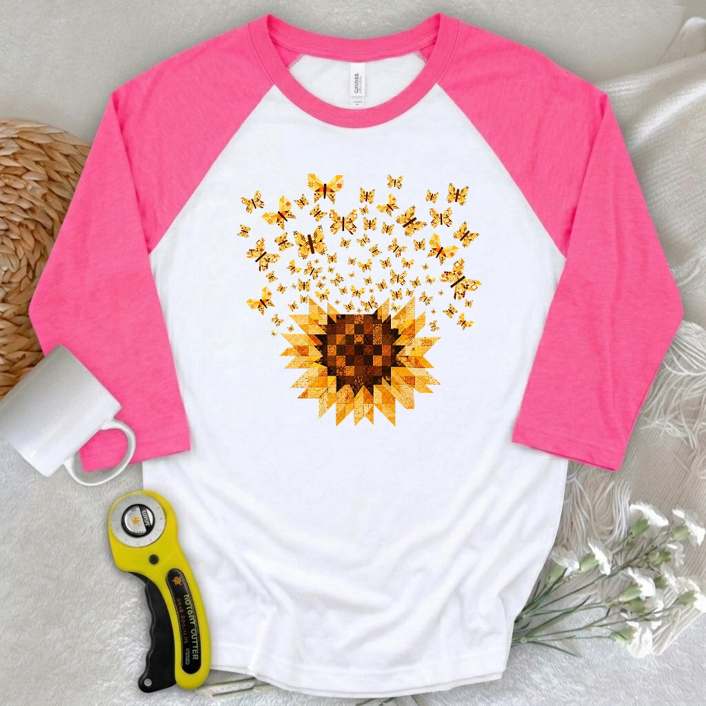 Sunflower Magic Quilt Bloom 3/4 Sleeve T-shirt