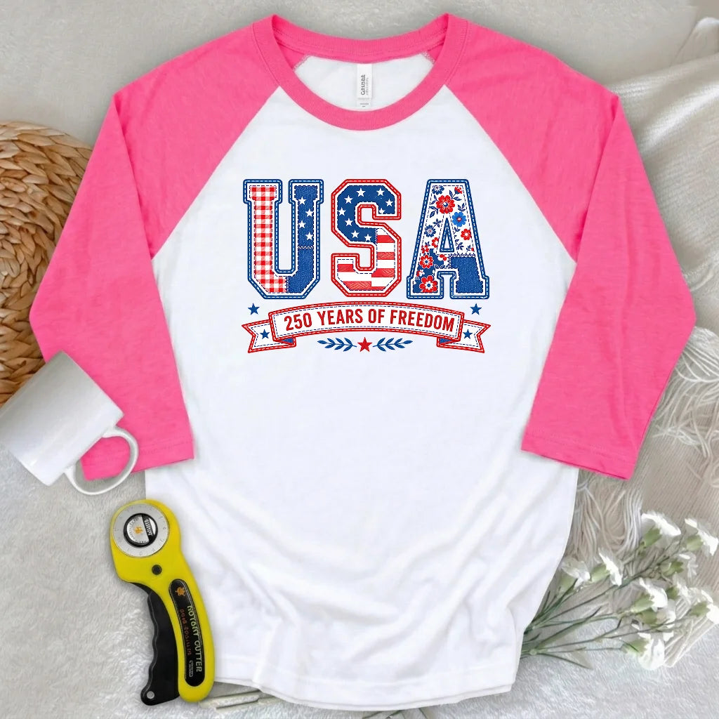 USA Patchwork Freedom 3/4 Sleeve T-shirt