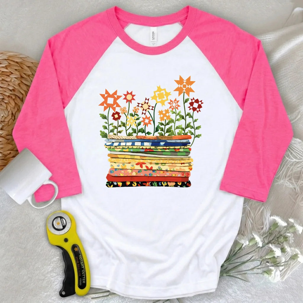 Where Quilts Bloom 3/4 Sleeve T-shirt