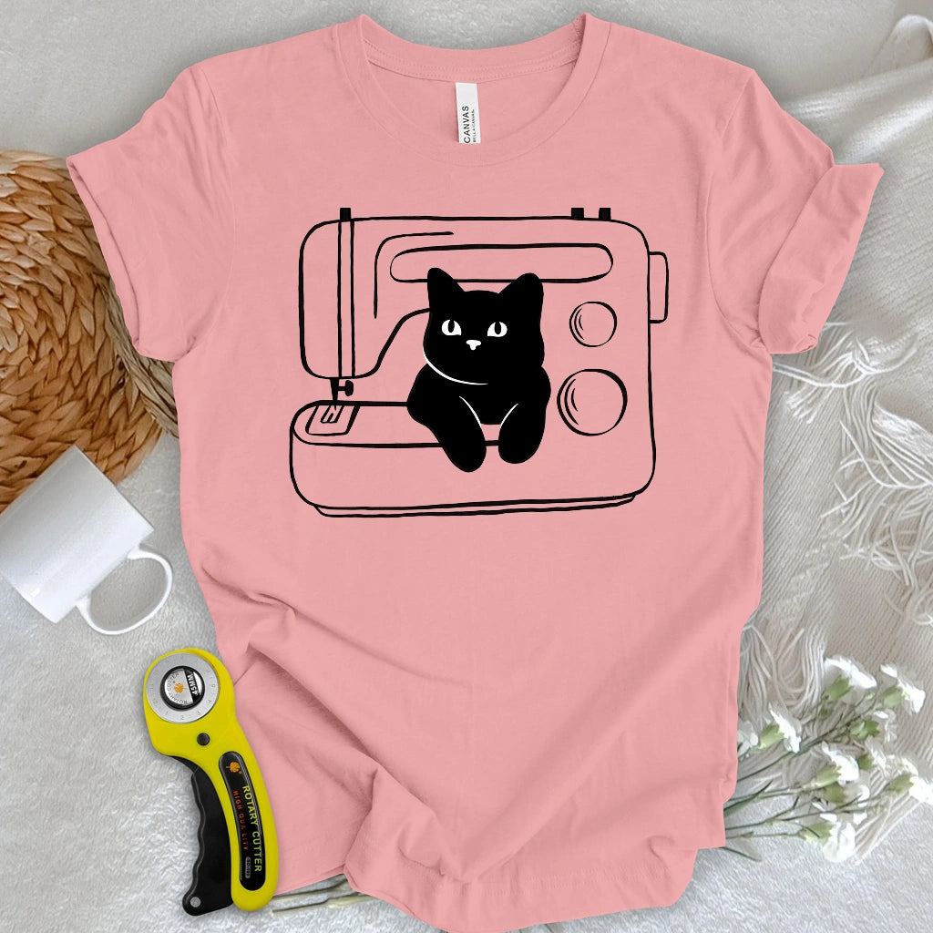 Black cat machine T-shirt