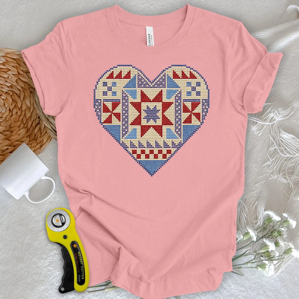 Cross-Stitched Quilt Heart T-shirt