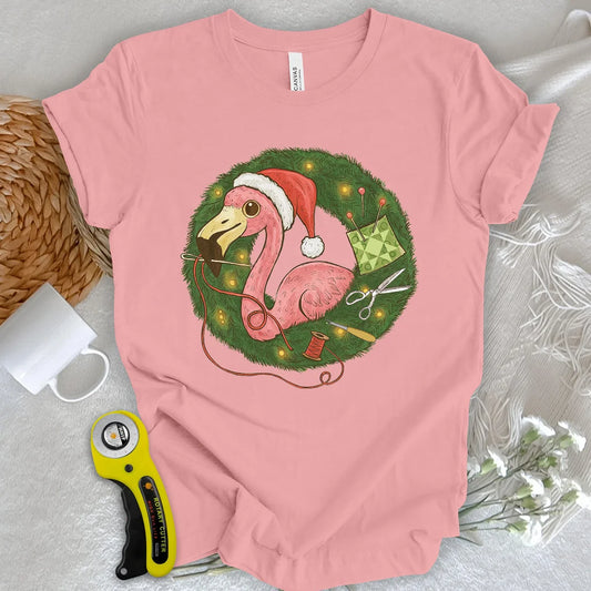 Flamingo's Quiltmas Wreath T-shirt