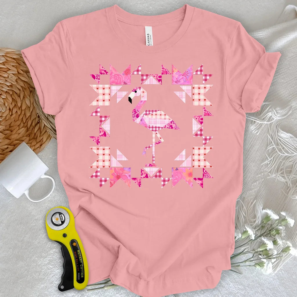 T-shirt à empiècements patchwork Flamant rose