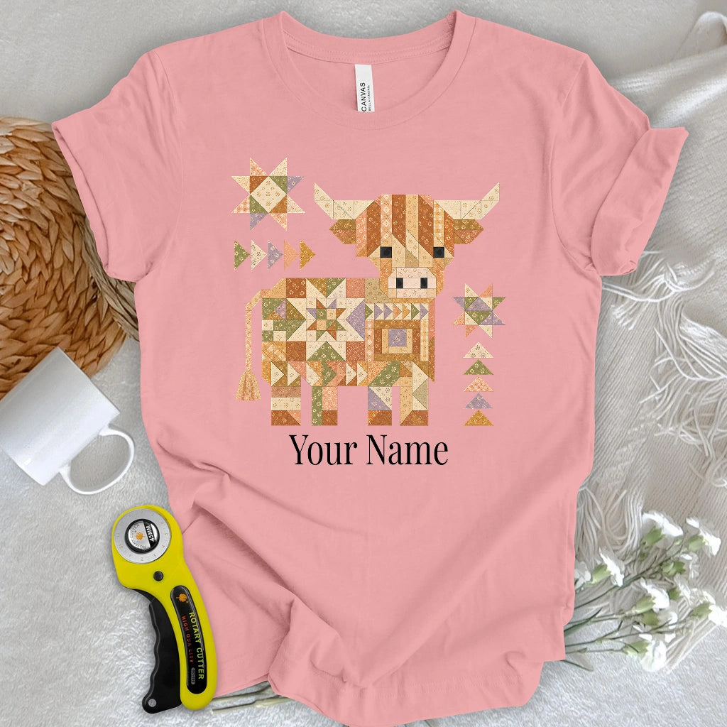 "Custom Name" Patchwork Highland Cow T-shirt