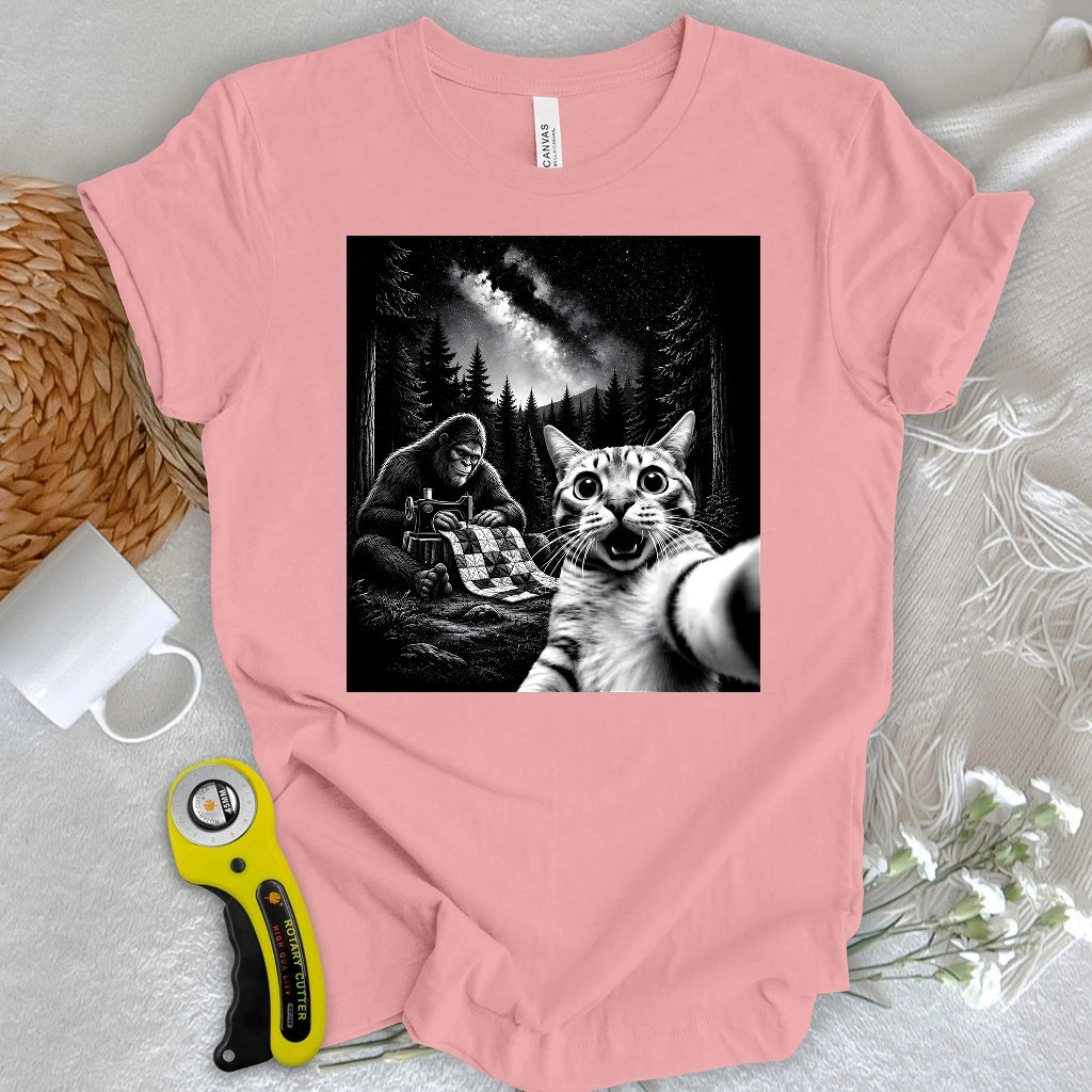 Cat Selfie Meets Quilting Bigfoot T-shirt