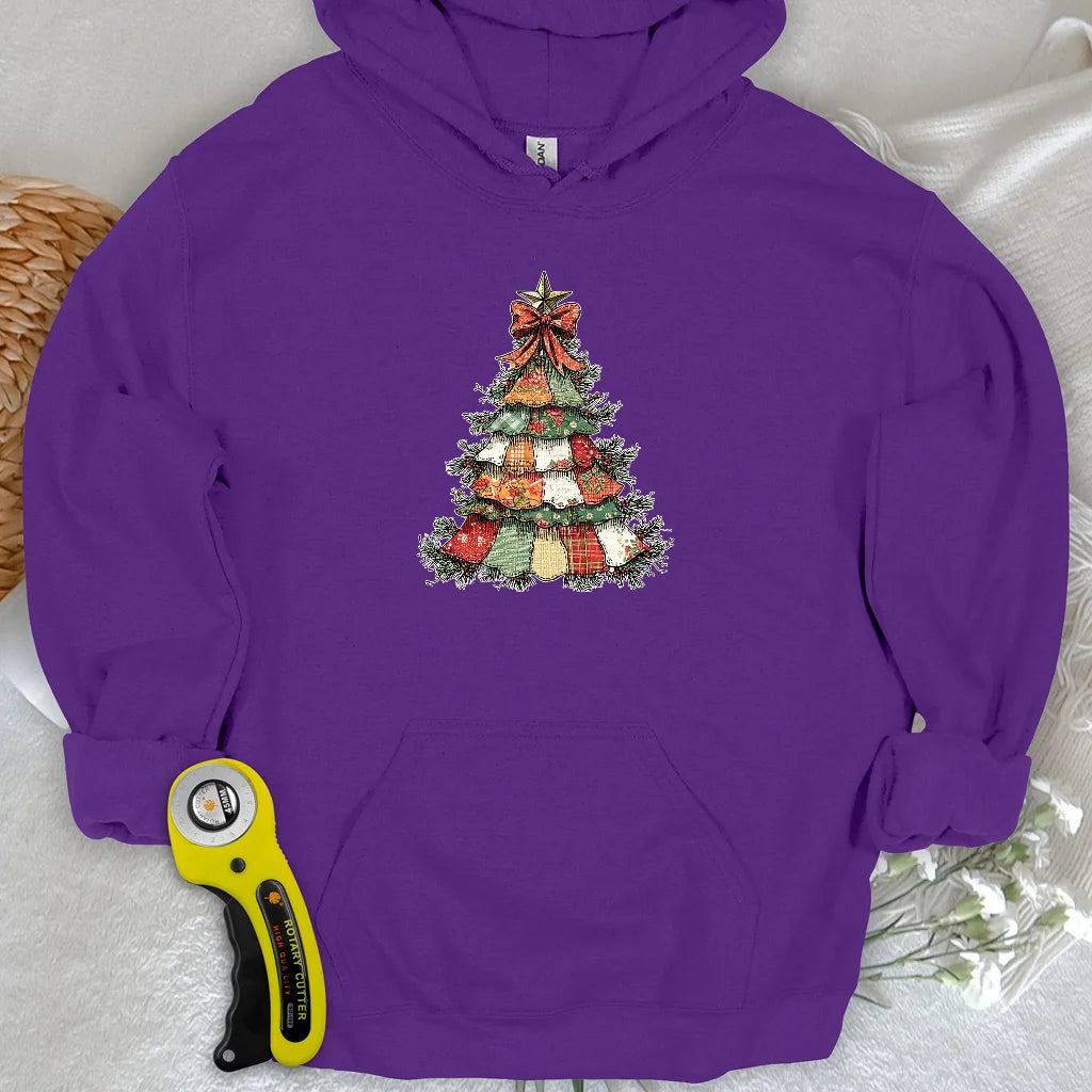 Sweat à capuche Sapin de Noël effet patchwork