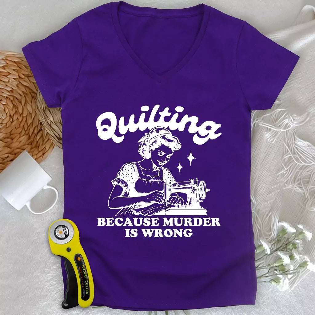 Quilting Not Murder Lady V-neck