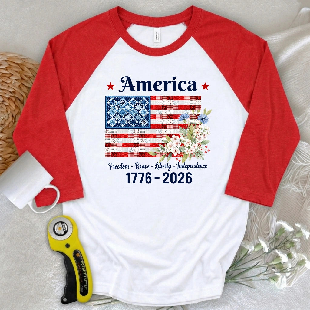 American Patchwork Bloom 3/4 Sleeve T-shirt