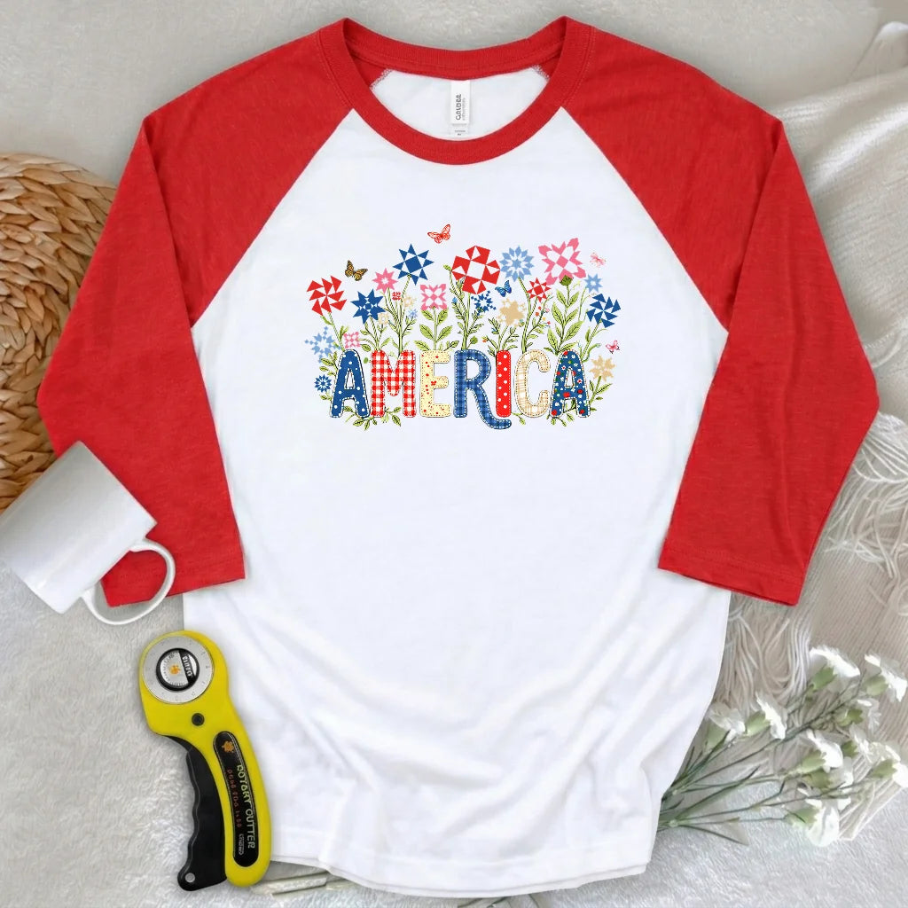 Appliqué America 3/4 Sleeve T-shirt