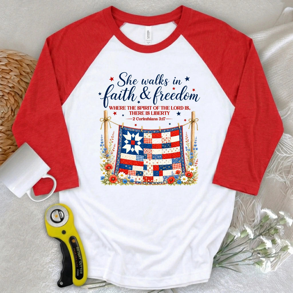 Faithfully Pieced 3/4 Sleeve T-shirt