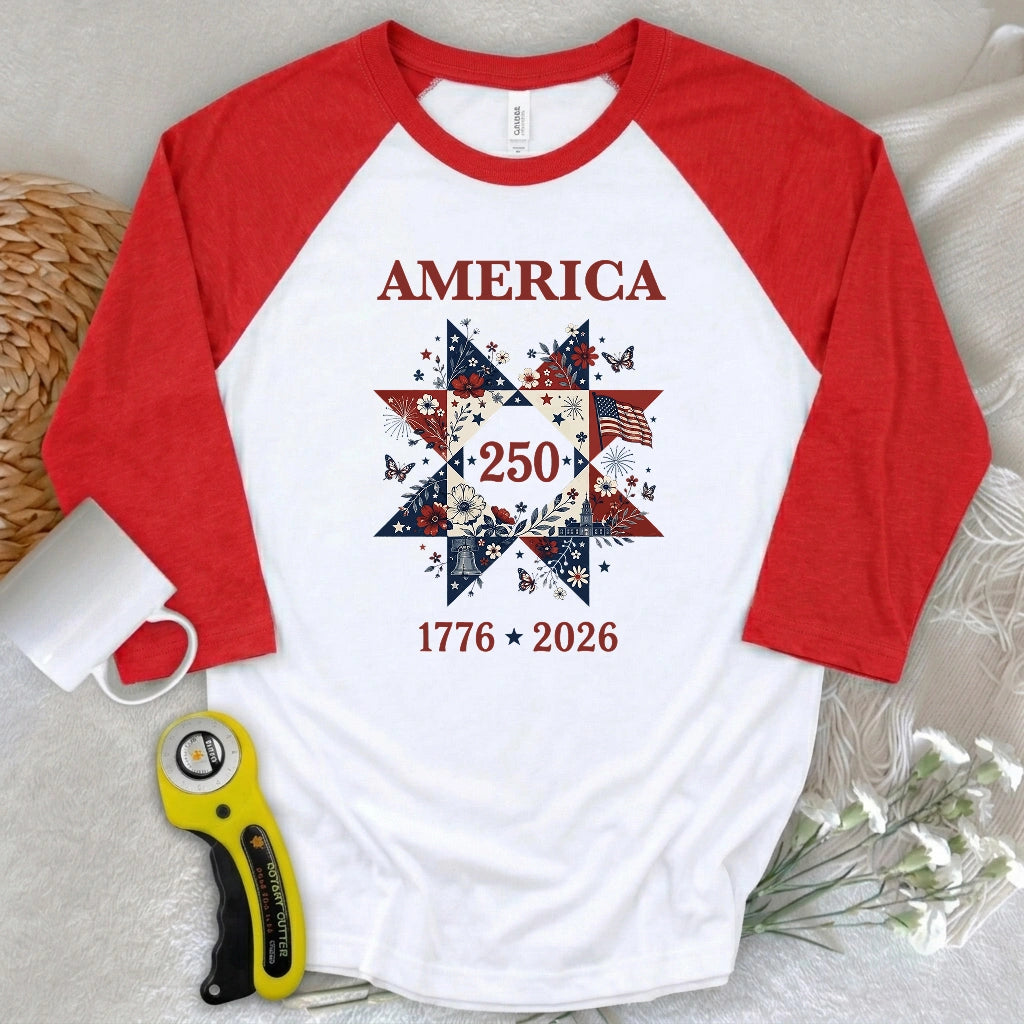 Liberty In Bloom Quilt 3/4 Sleeve T-shirt
