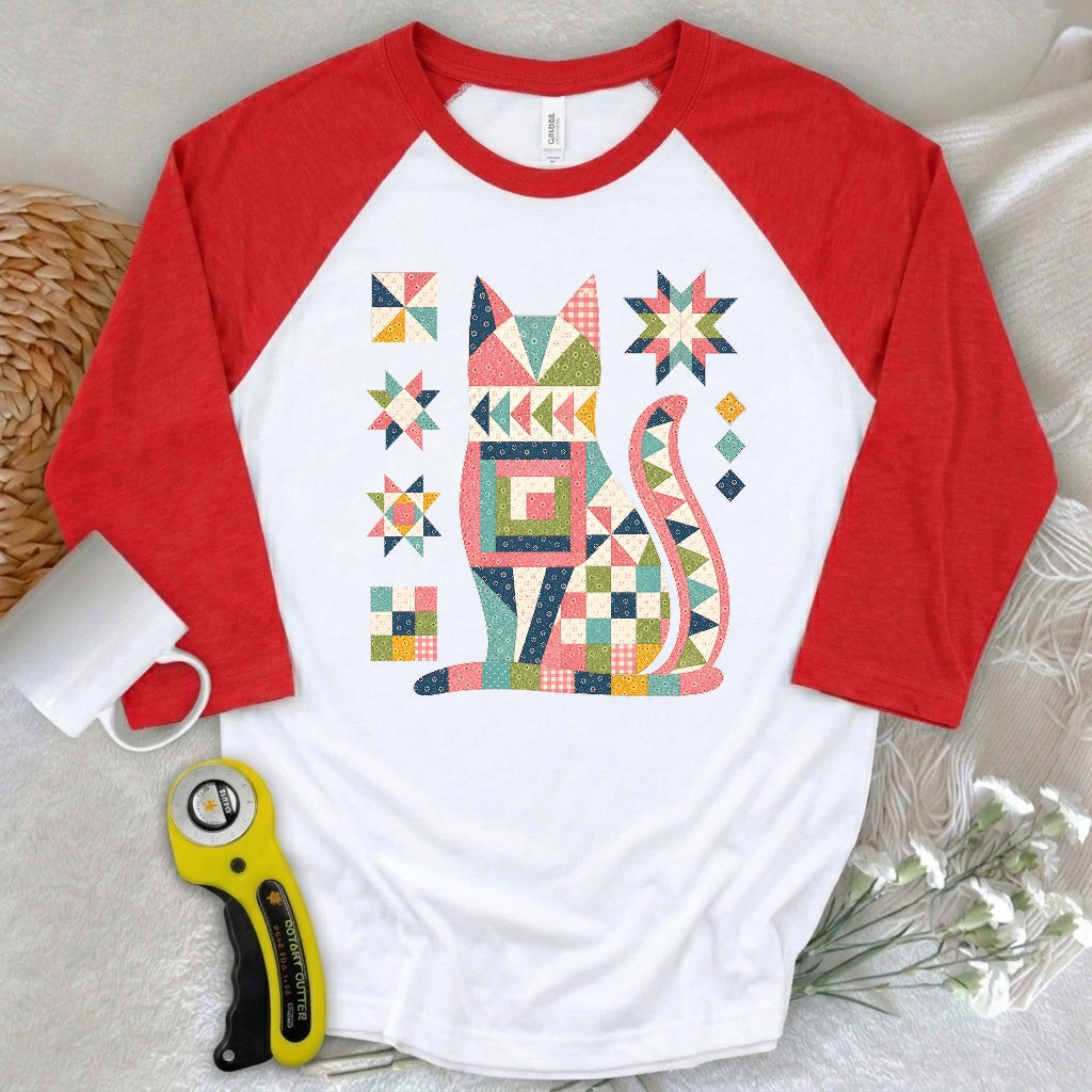 Patchwork Cat 3/4 Sleeve T-shirt