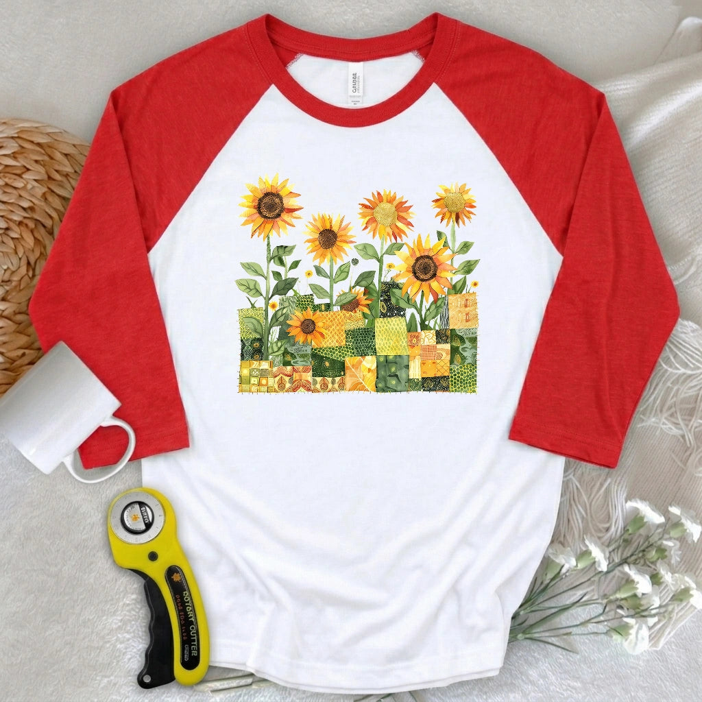 Quilted Sunflower Field 3/4 Sleeve T-shirt