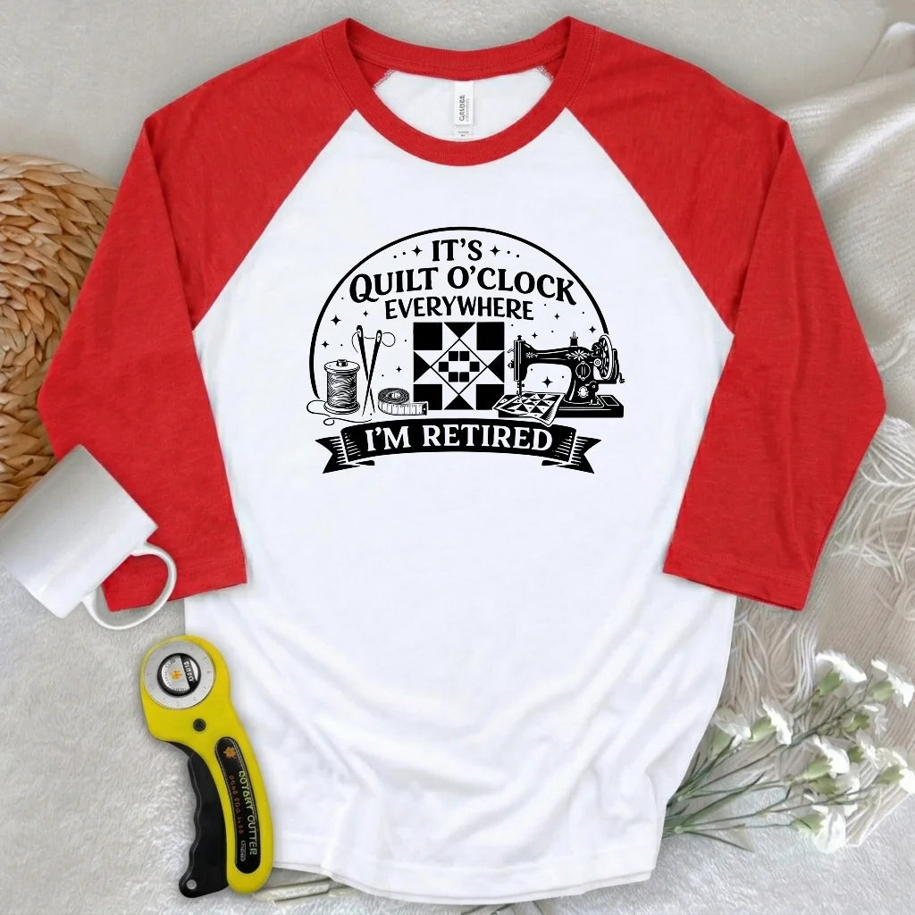 Retired Quilter 3/4 Sleeve T-shirt