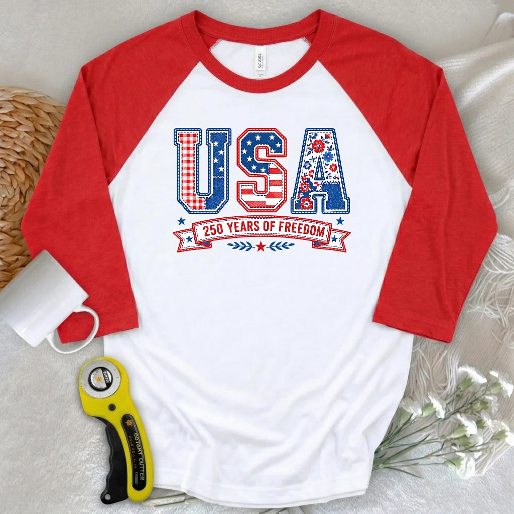 USA Patchwork Freedom 3/4 Sleeve T-shirt